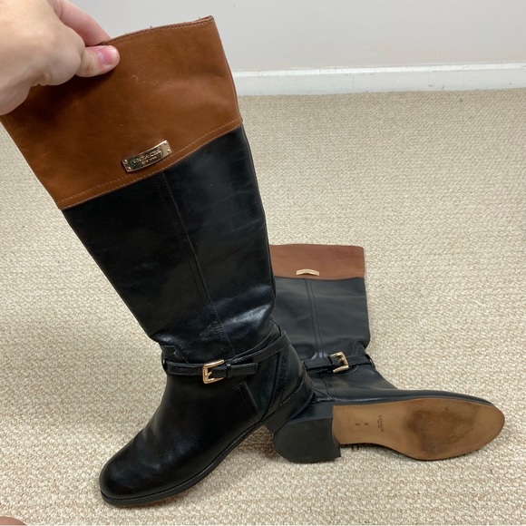 Coach Two Tone Leather Tall Riding Boots with Buckles - Picture 2 of 9